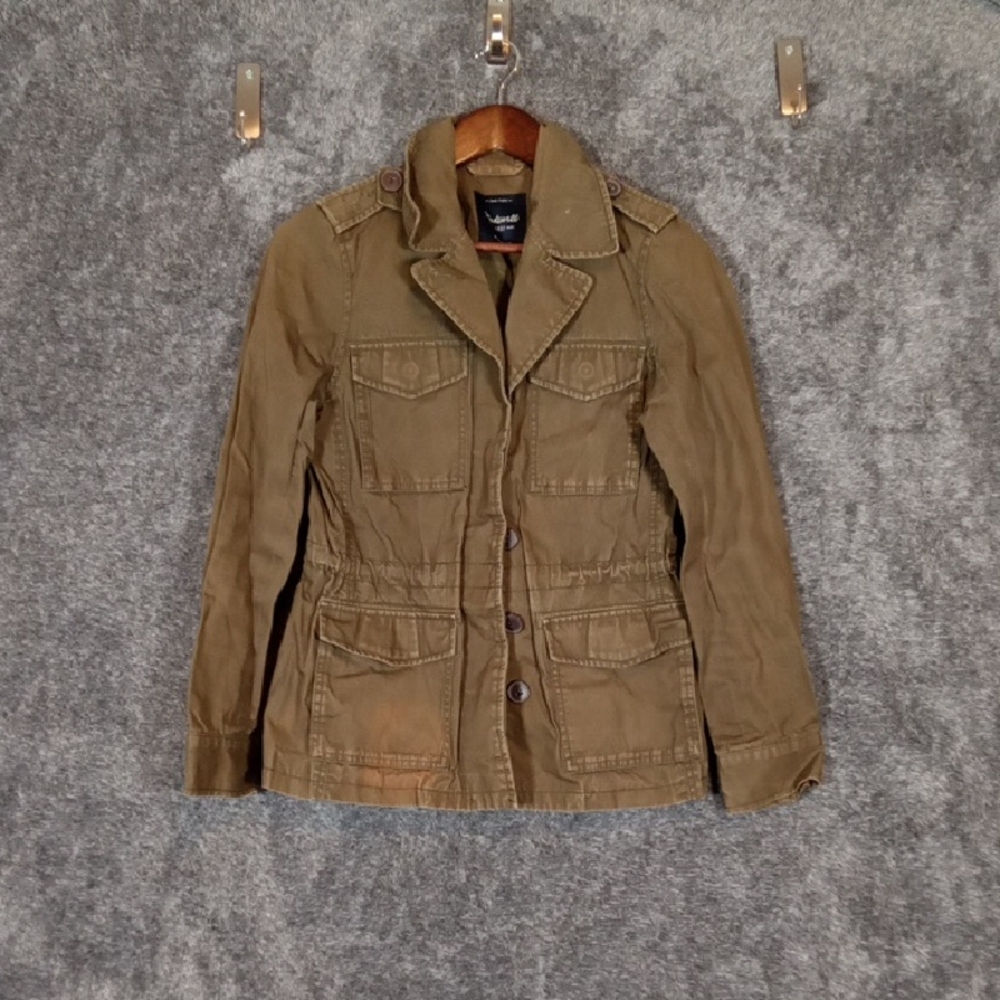 Madewell Outbound Distressed Olive Green Cotton Utility Jacket Womens